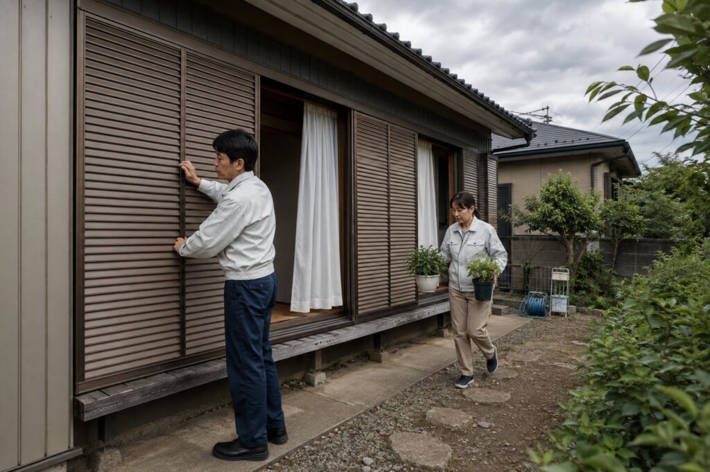 門扉のキーボックスに鍵を収める管理業者